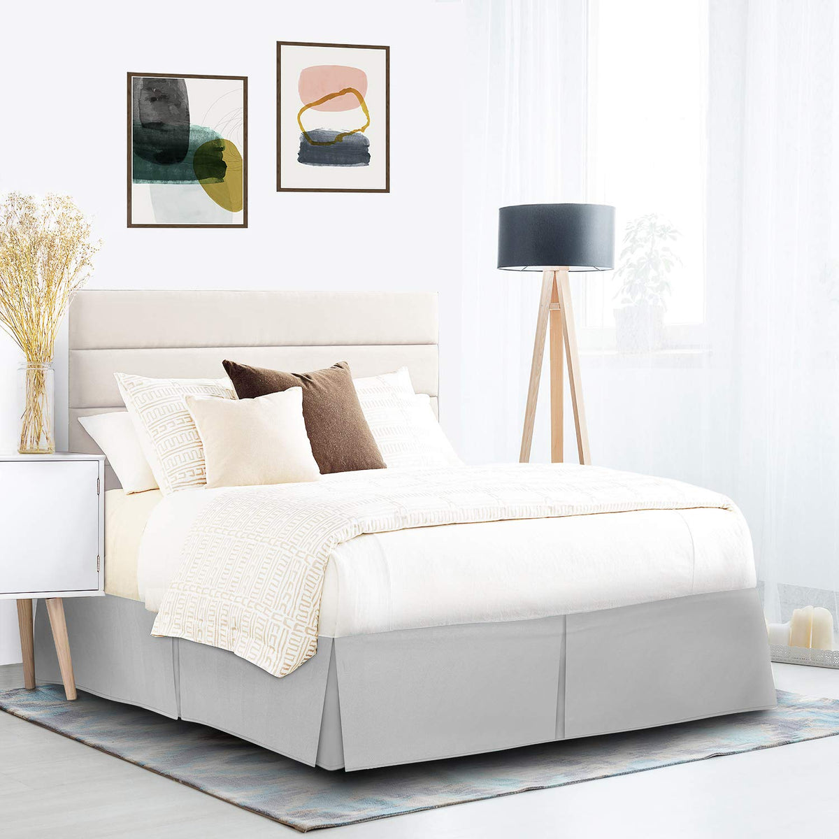 Nestl Silver Bed Skirt Cal King Size - Cal King Bed Skirt 14 Inch Drop - Brushed Microfiber Bed Skirts - Hotel Quality Pleated B