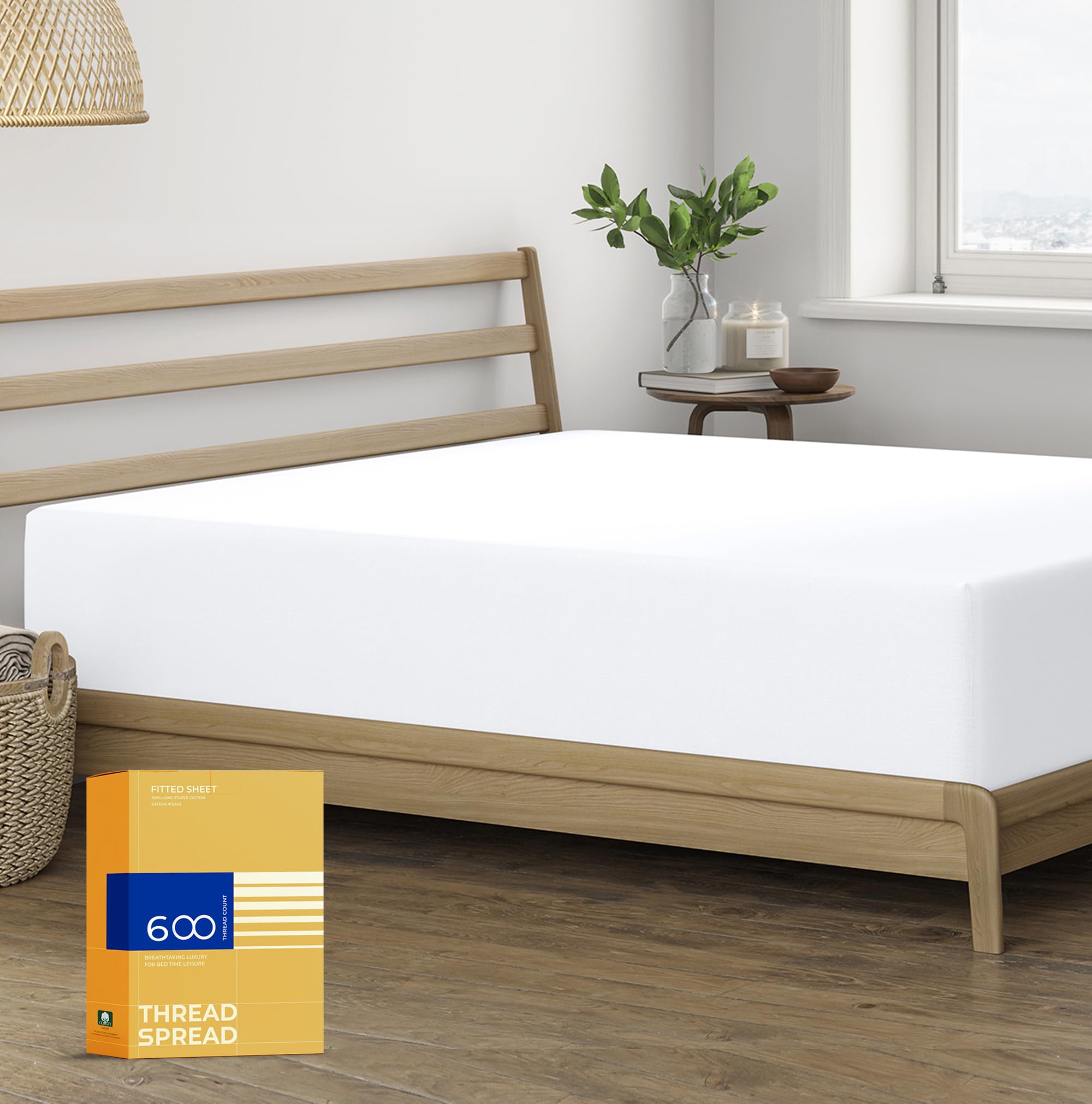 Thread Spread King Size Fitted Sheet Only - 100% Egyptian Cotton 600 Thread Count Deep Pocket White King Fitted Sheet, Cotton Fi