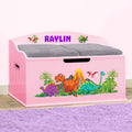 DIBSIES Personalized Creative Wonders Toy Box, Dinosaurs, 30 x 19.25 x 18 inches, Soft-Close Lid (Pink)