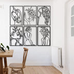 6 Pieces Black Metal Wall Decor Modern Minimalist Abstract Woman Wall Art Aesthetic Female Wall Sculpture Line Drawing Hanging A