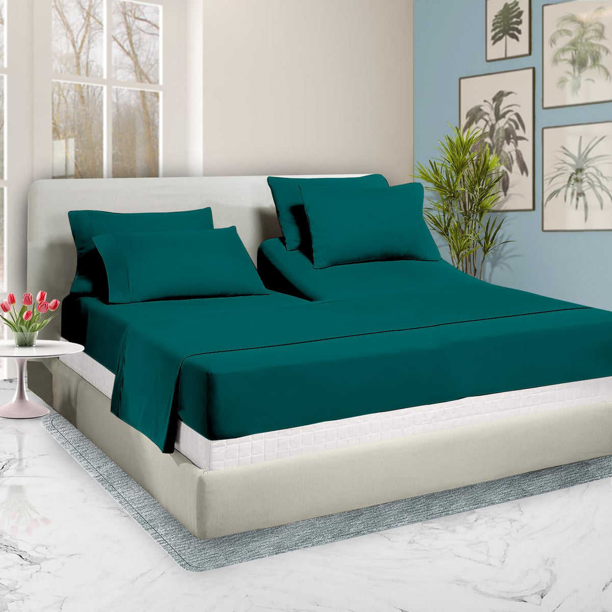 34 Inch Top Split King Flex Head Sheet Set For Sleep Number Beds -1000 Thread Count Egyptian Cotton Sheet Set Teal Solid Fits Up