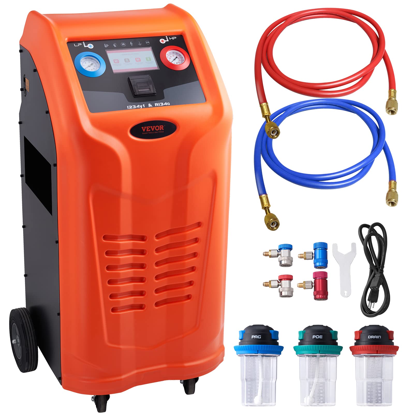 VEVOR Fully Automatic Refrigerant Recovery Machine - Dual Cylinder AC Recovery Machine Kit Built in Compressor/Electronic Scale/