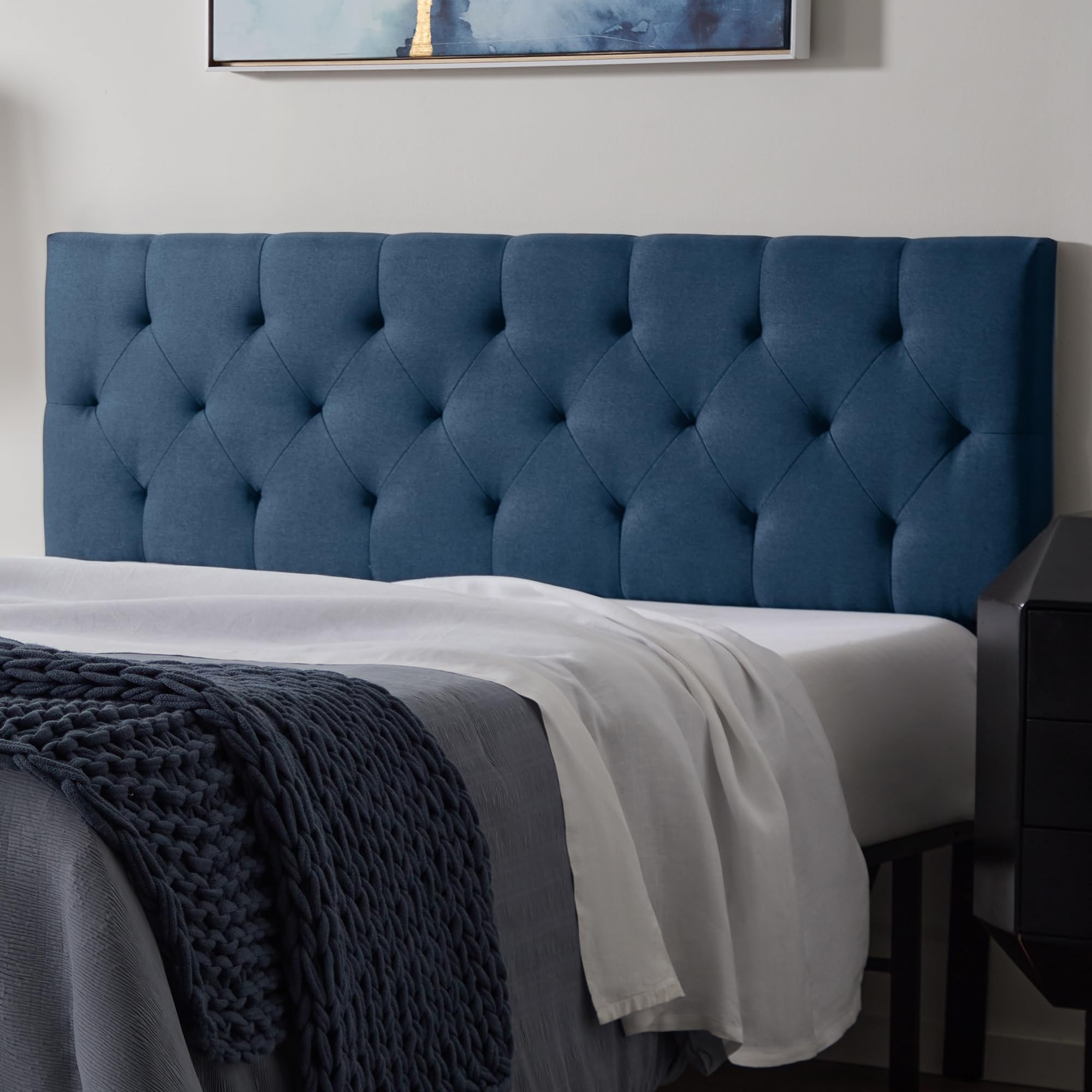 Lucid Mid-Rise Upholstered Headboard - Diamond Tufted - Padded Polyester - Adjustable Height from 34    to 46    - Easy Assembly