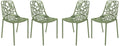 LeisureMod Aluminum Stackable Dining Chair Set of 4 with Floral Cutout Design, Khaki Green Patio Side Chair for Indoor and Outdo