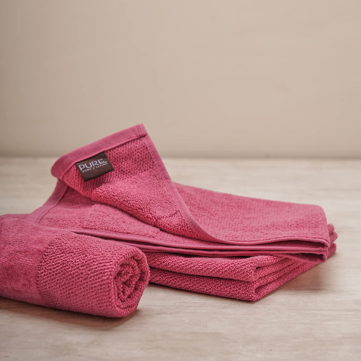 PURE HOME + LIVING Set of 4 Dark Pink Cotton Hand Towels
