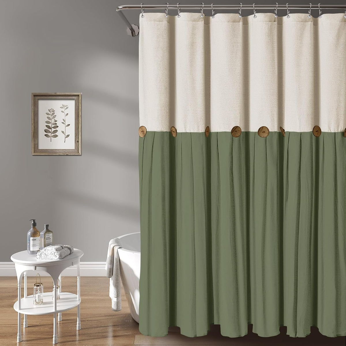 Awellife Farmhouse Shower Curtain For Bathroom Linen And Cotton Woven Fabric Country Rustic Style Shower Curtain Set (Cream & Gr