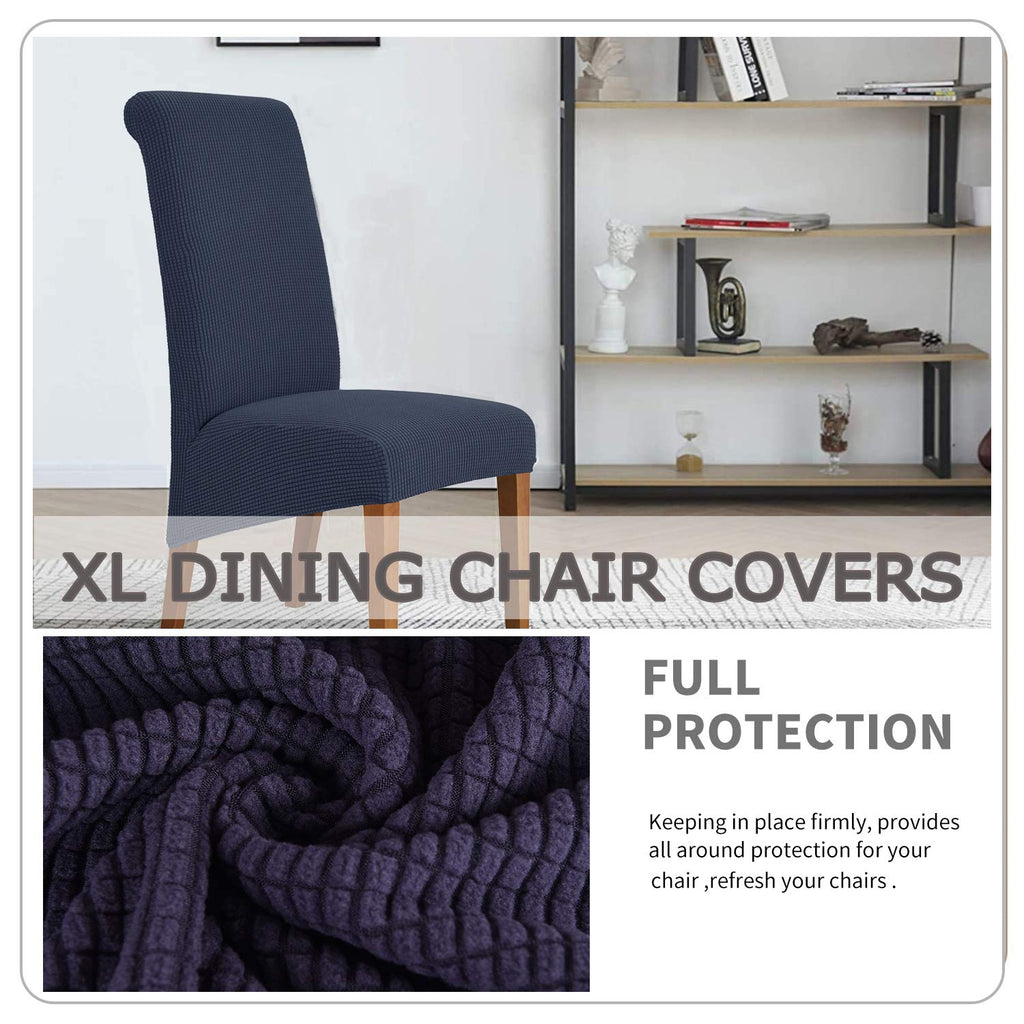 Deisy Dee Stretch Xl/Oversized Soft Spandex Extra Large Dining Room Chair Covers For Kitchen Dining,Removable Washable Chair Protectors Slipcovers (Navy, 4)
