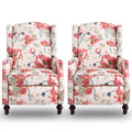 Consofa Wingback Recliner Chair, Traditional Push Back Recliner With Padded Seat, Wingback Fabric Floral Recliner, Mid Century M