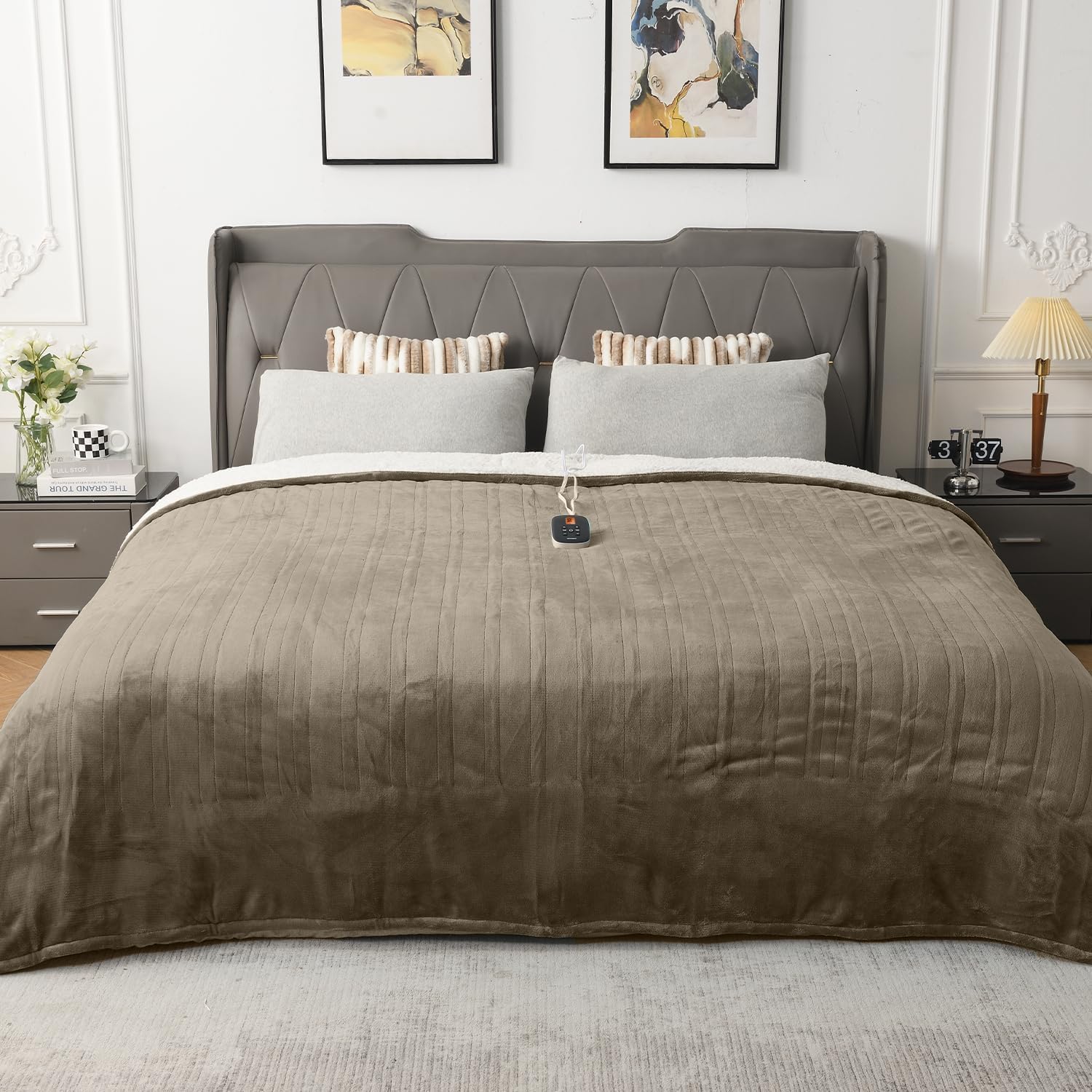 Woomer Heated Blanket, Twin Size 62'X 84' Soft Flannel Fast Heating Blanket With Multi-Color Option, 10 Heating Levels & 0.5-1