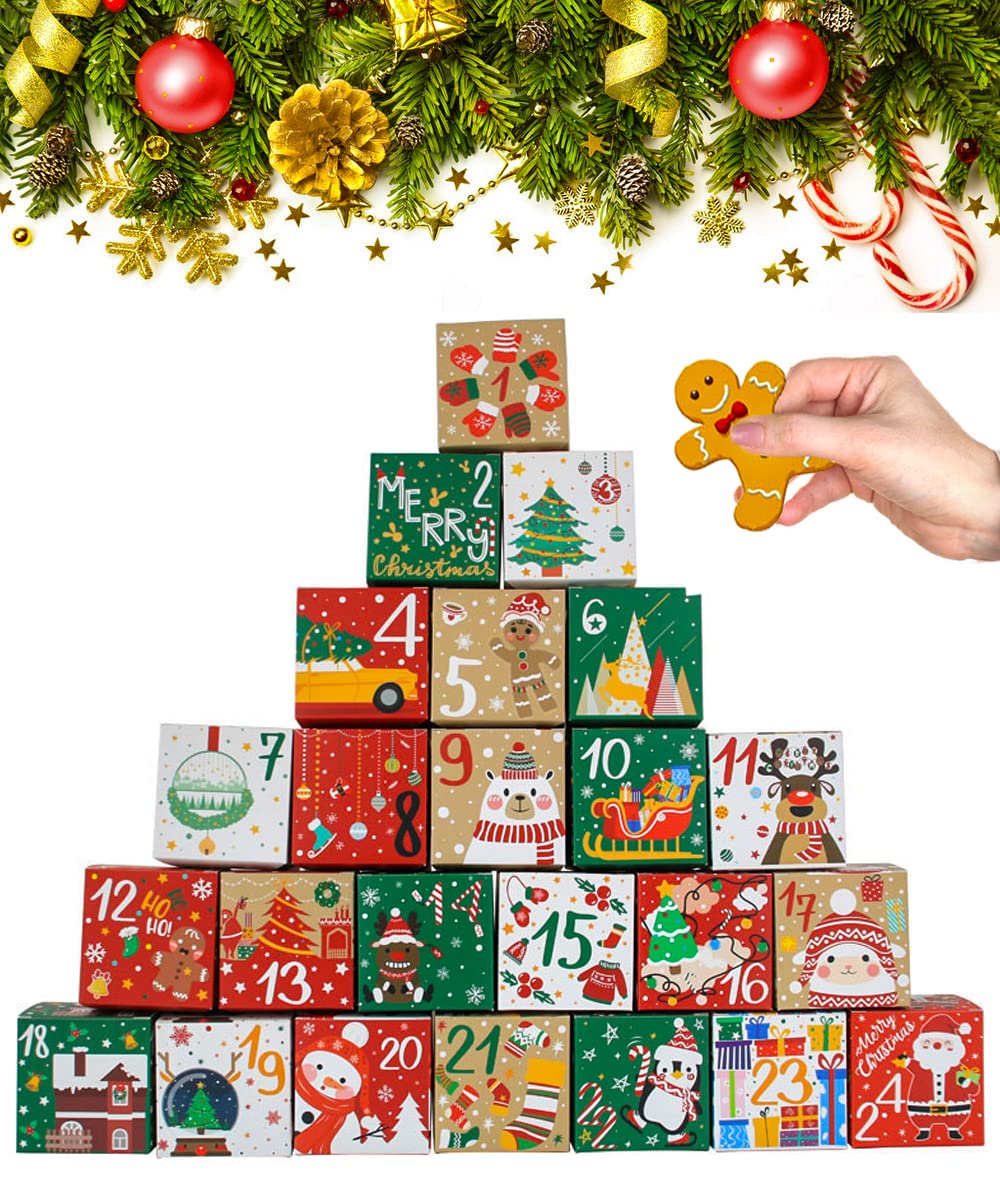 24 Pcs DIY Christmas Advent Calendar Boxes, 24 Days Advent Countdown Gift Boxes, Christmas Cardboard Number Boxes for Kids and F