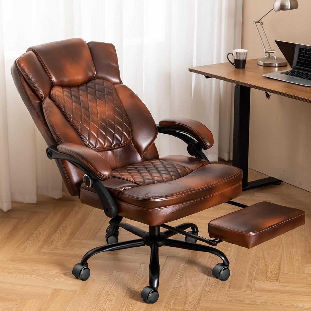 Ergonomic Office Chair With Footrest, Reclining Desk Chair With Leg Rest, Big And Tall Chairs 400 Lbs Capacity, Executive Chairs