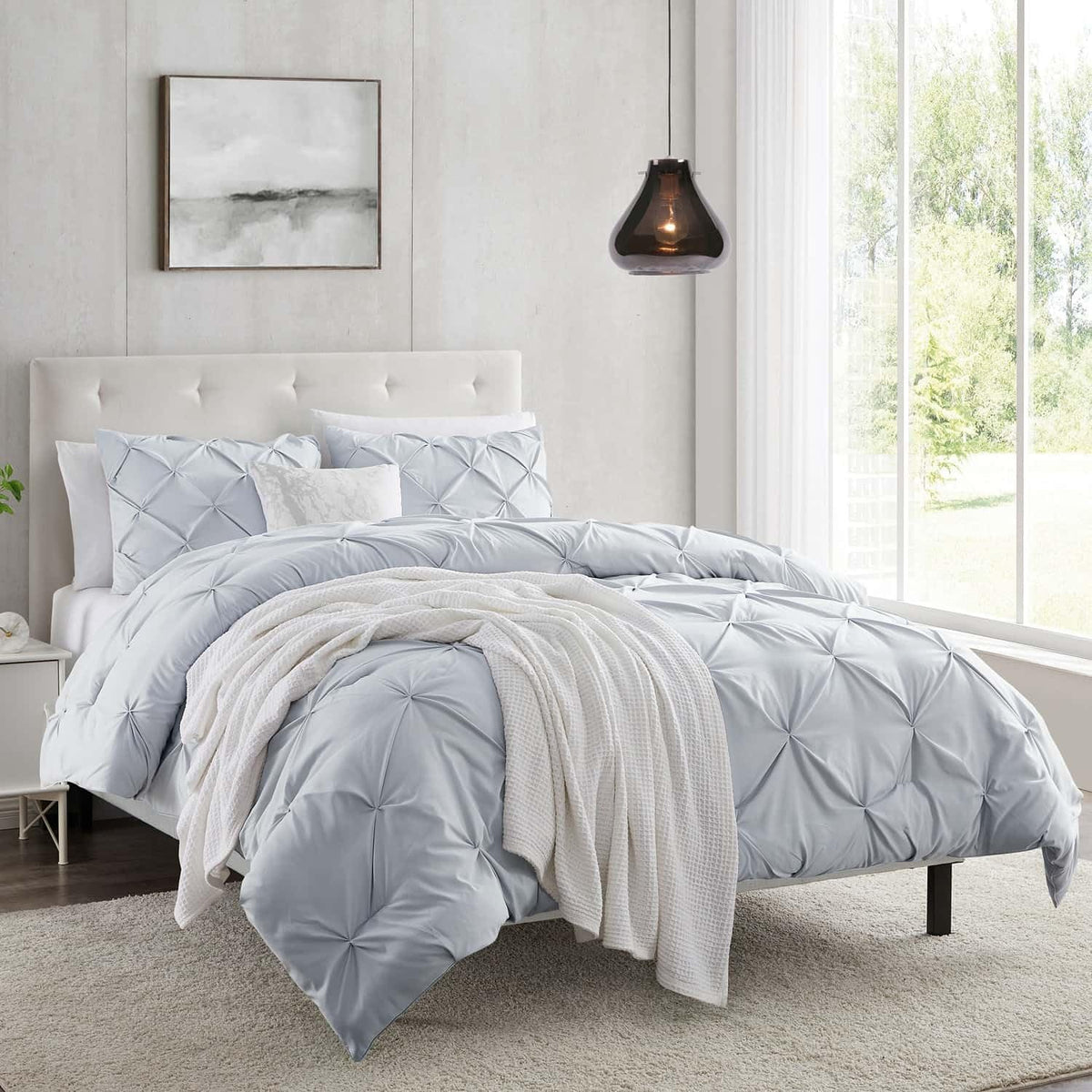 Nestl Twin Duvet Cover Set Pintuck - Double Brushed Steel Blue Duvet Cover Twin 2 Piece With Button Closure, 1 Pinch Pleated Twi