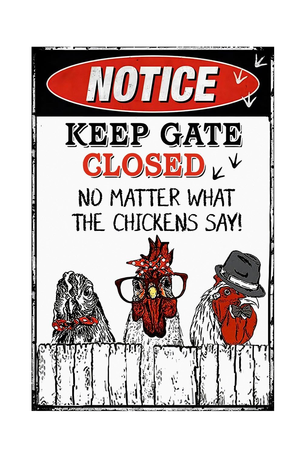 Funny Chicken Sign, Metal Chicken Coop Tin Signs, Notice Keep Gate Closed, Yard Sign Garage Farm Garden Wall Decor Sign Plaque O