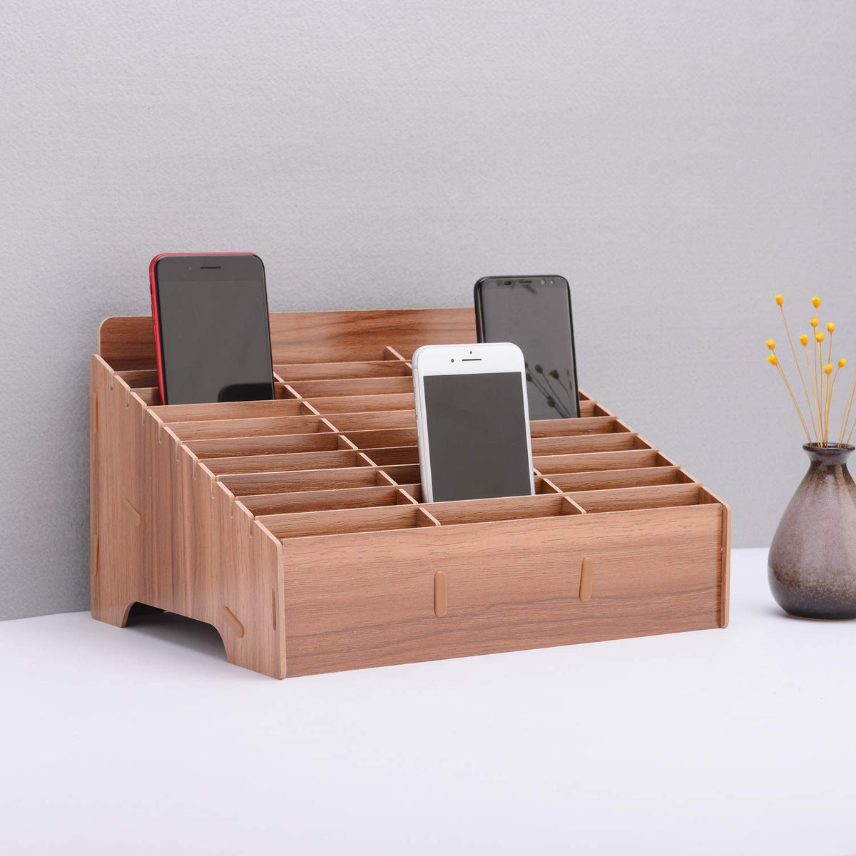 Wooden Cell Phone Organizer Phones Holder Desktop School Office Supplies Multifunctional Assembly Storage Box For Classroom Offi