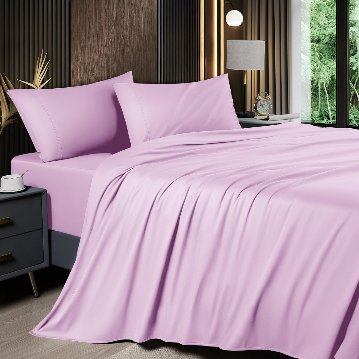 Shilucheng 4 Piece King Sheet Sets, Cooling Sheets, Blend Rayon Derived From Bamboo, Deep Pocket Up To 16', Breathable & Soft B