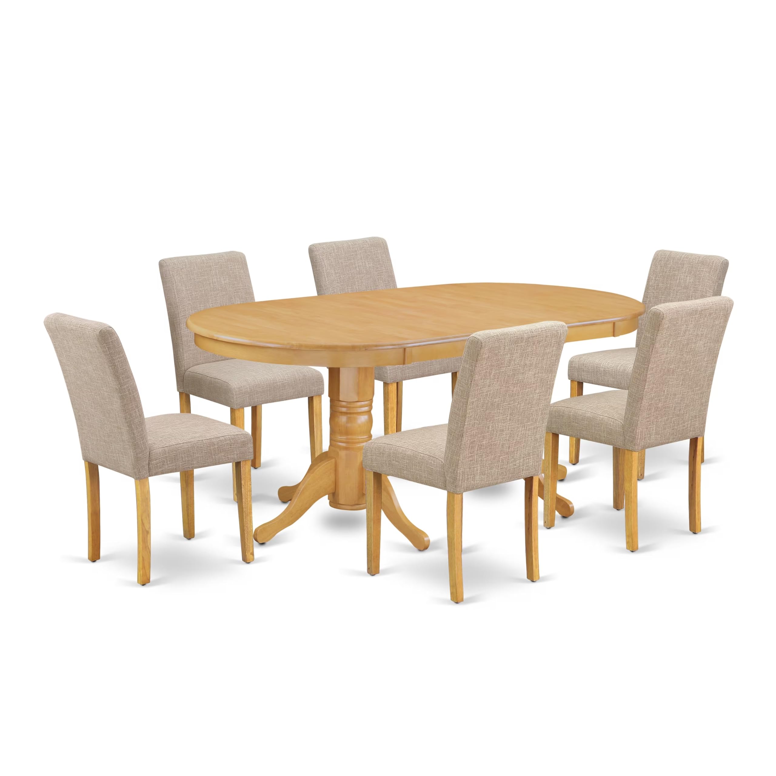 East West Furniture Vaab7-Oak-04 7 Piece Dinette Set Consist Of An Oval Dining Room Table With Butterfly Leaf And 6 Light Tan Linen Fabric Upholstered Chairs, 40X76 Inch, Oak