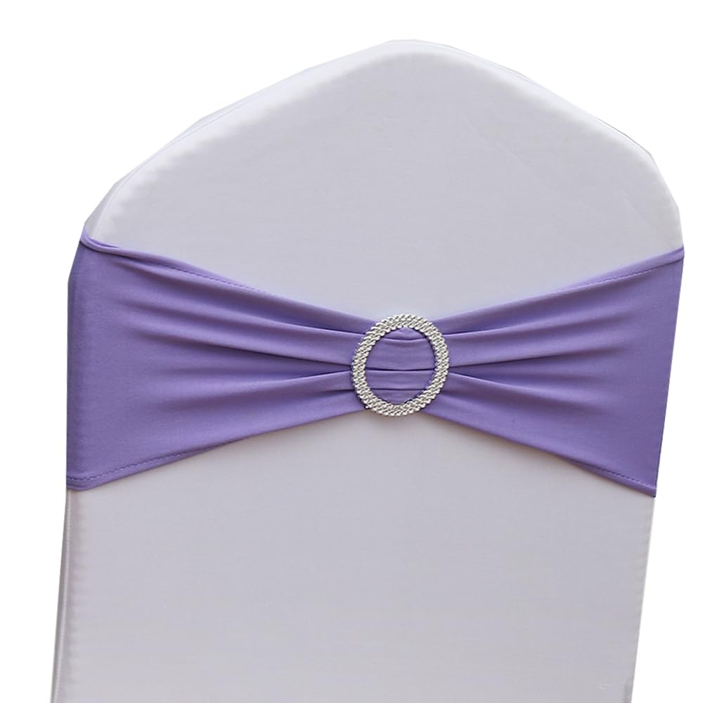 Gankar 50Pcs Stretch Spandex Lavender Chair Sashes For Wedding Chair Bands With Buckles, Lavender Chair Bows For Party Banquet T