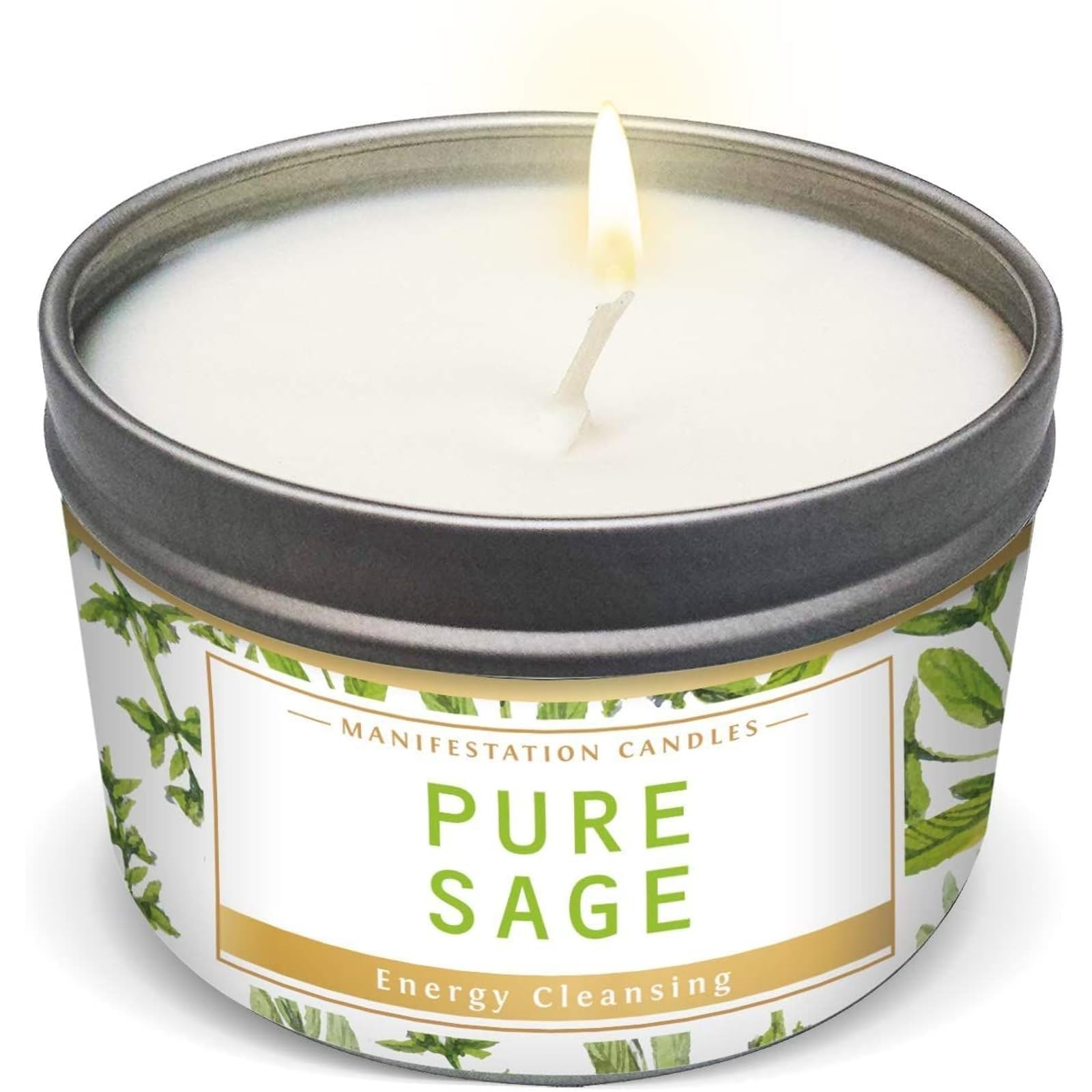 Manifestation Candles Magnificent 101 Long Lasting Pure Sage Scented Smudge Candle - 6 Oz - 35 Hour Burn - Paraffin Free Soy Wax