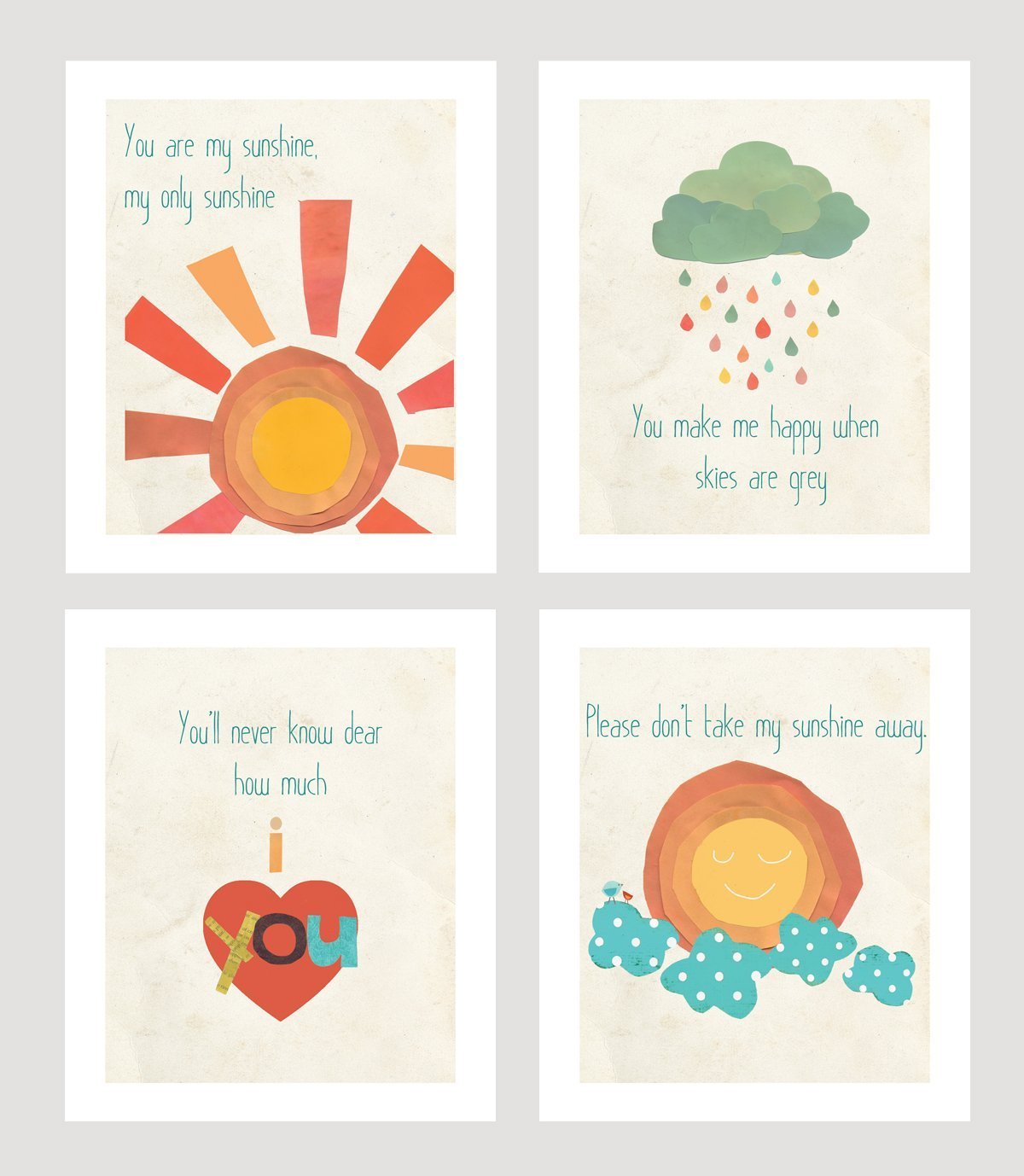 You are My Sunshine Print Collection (Set of Four 5x7 Wall Art Prints), Nursery Decor, Kid s Room Decor, Gender Neutral Nursery