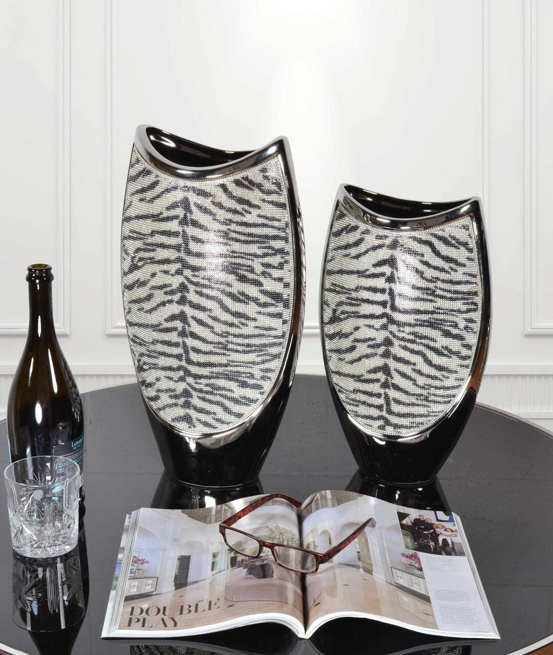 Zebra Sparkle Vase Set Of 2 Floral Vases Bowls Urns