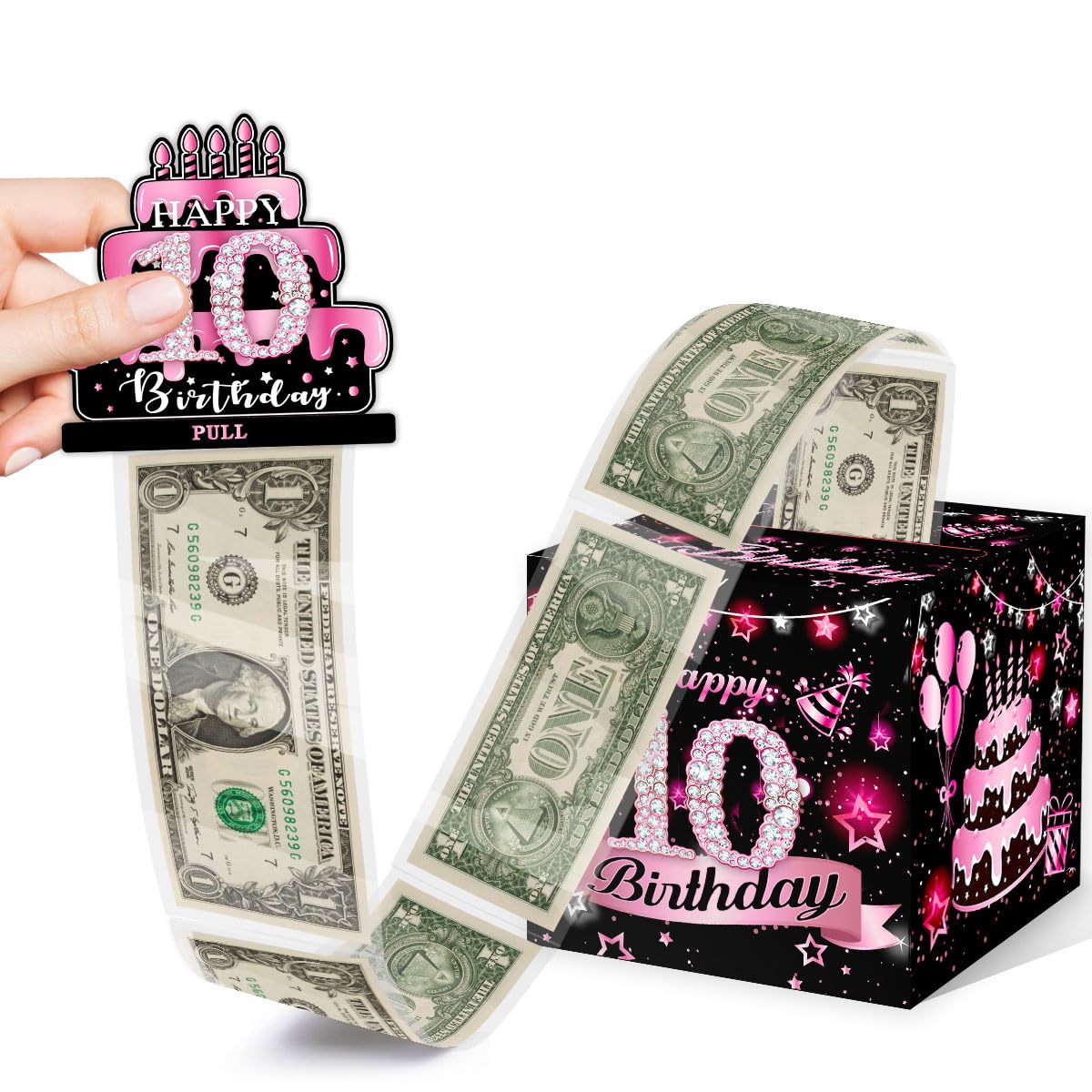 Birthday Money Box For Cash Gift, Pink Surprise Box Explosion Gift For Boys Girls Kids Pull, 10Th Birthday Money Gift Ideas, 10
