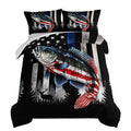 Hosima Soft Microfiber Black Twin Comforter With 2 Pillowcases,American Flag Striped Bass Pattern Twin Bedding Sets,Fishing Comf