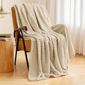 Miulee Beige Throw Blanket 3D Ribbed Jacquard Fleece Flannel Velvet Plush Decorative Bed Blanket (Throw, 50' X 70') - Super Soft, Lightweight, Warm And Cozy For Couch Sofa