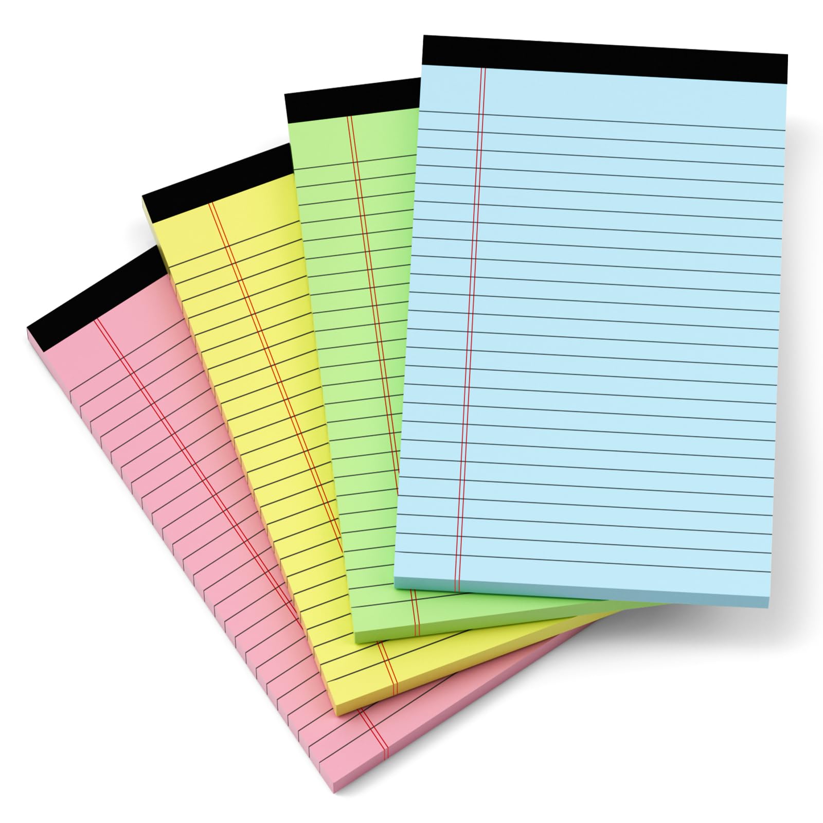 Colored Legal Pads 5X8, 4 Pack, Lined Note Pads 5X8 College Ruled, Note Paper 5X8, Pink Notebook Paper 5X8 Colored Notepads, Pin