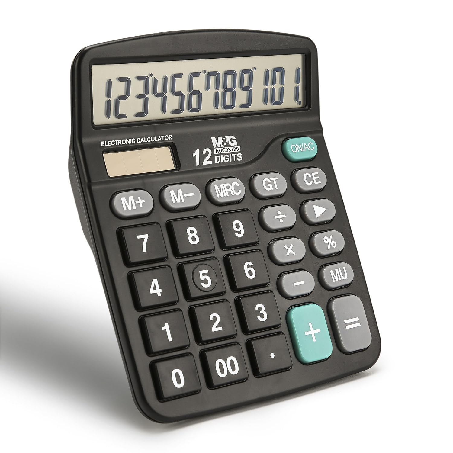 M&G Desk Calculator 12 Digit Office Calculators With Large Lcd Display, Dual Solar Power And Battery, Recessed Big Button Calcul