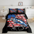 American Flag Comforter Set Farmhouse Fishing Bedding Set For Kids Boys Girls Teens Room Wild Fish Decor Comforter Red Blue Stri