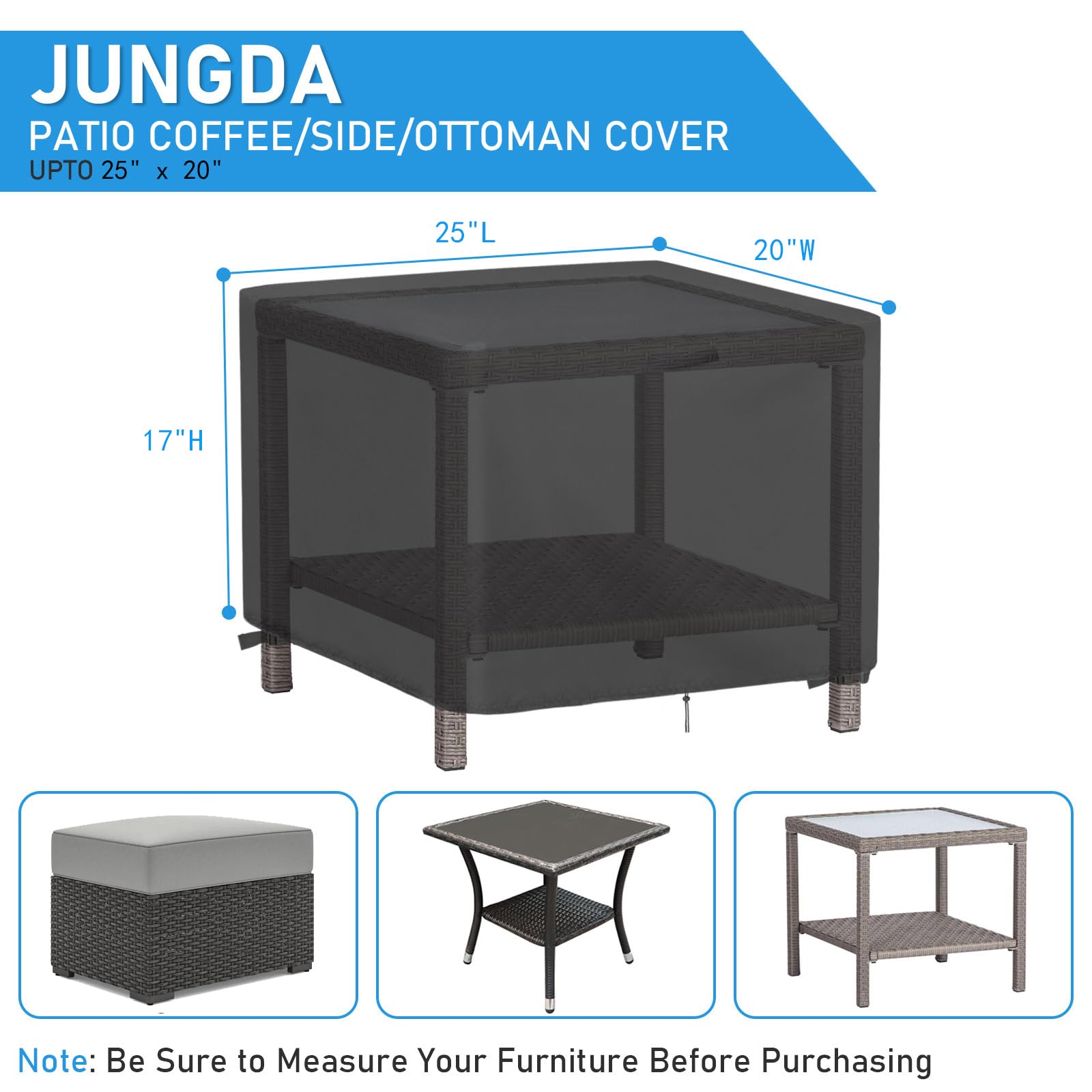 Jungda Outdoor Ottoman Cover Rectangle,25 Inch Waterproof Patio Ottoman Cover,Heavy Duty Outdoor Side Table Furniture Covers - 25 X 20 X 17 Inch