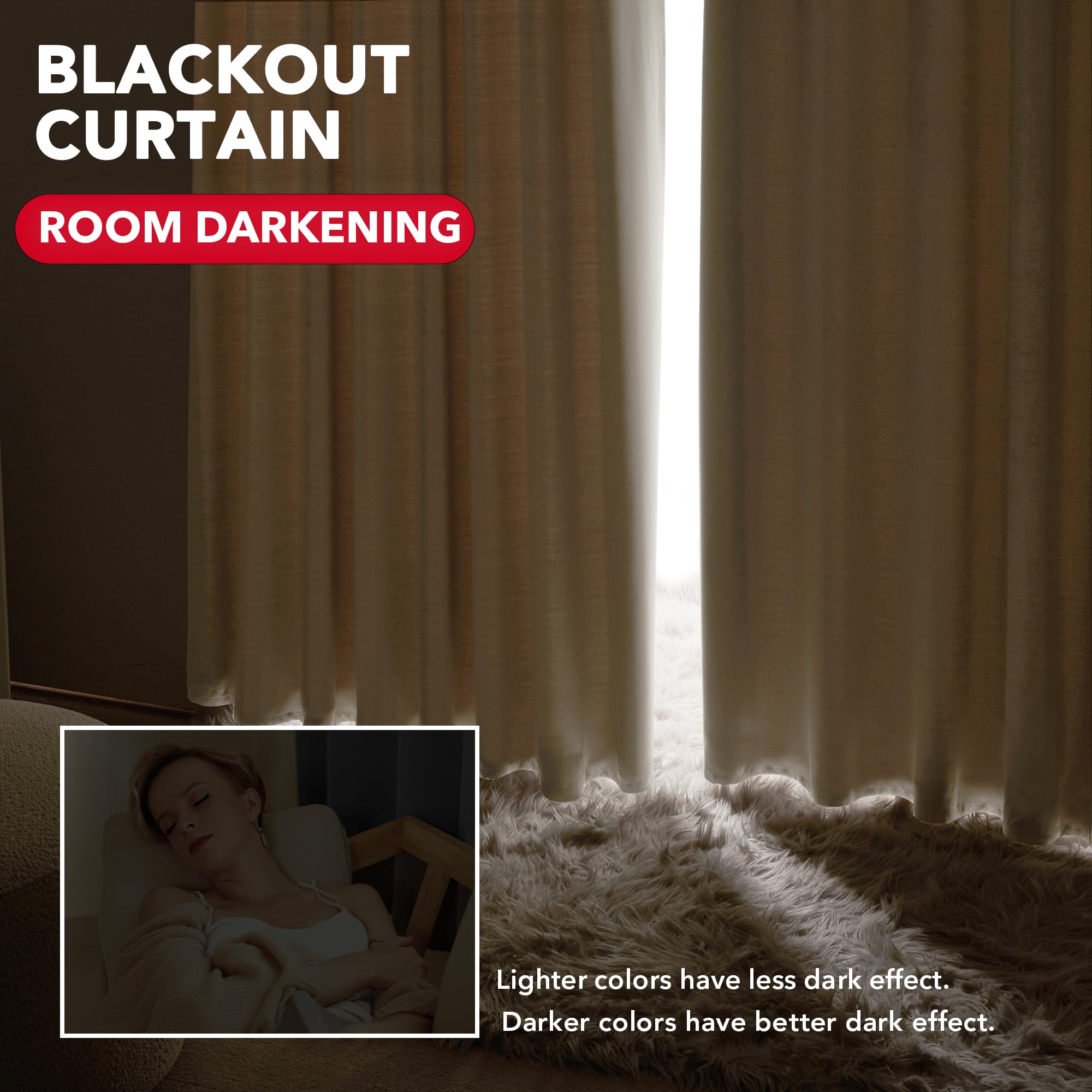Deconovo Blackout Curtains – Room Darkening, Noise-Reducing, Thermal Insulated – Energy-Efficient Window Treatment For Bedroom, Living Room & Home Office – 2 Panels, Beige, 70W X 84L Inch