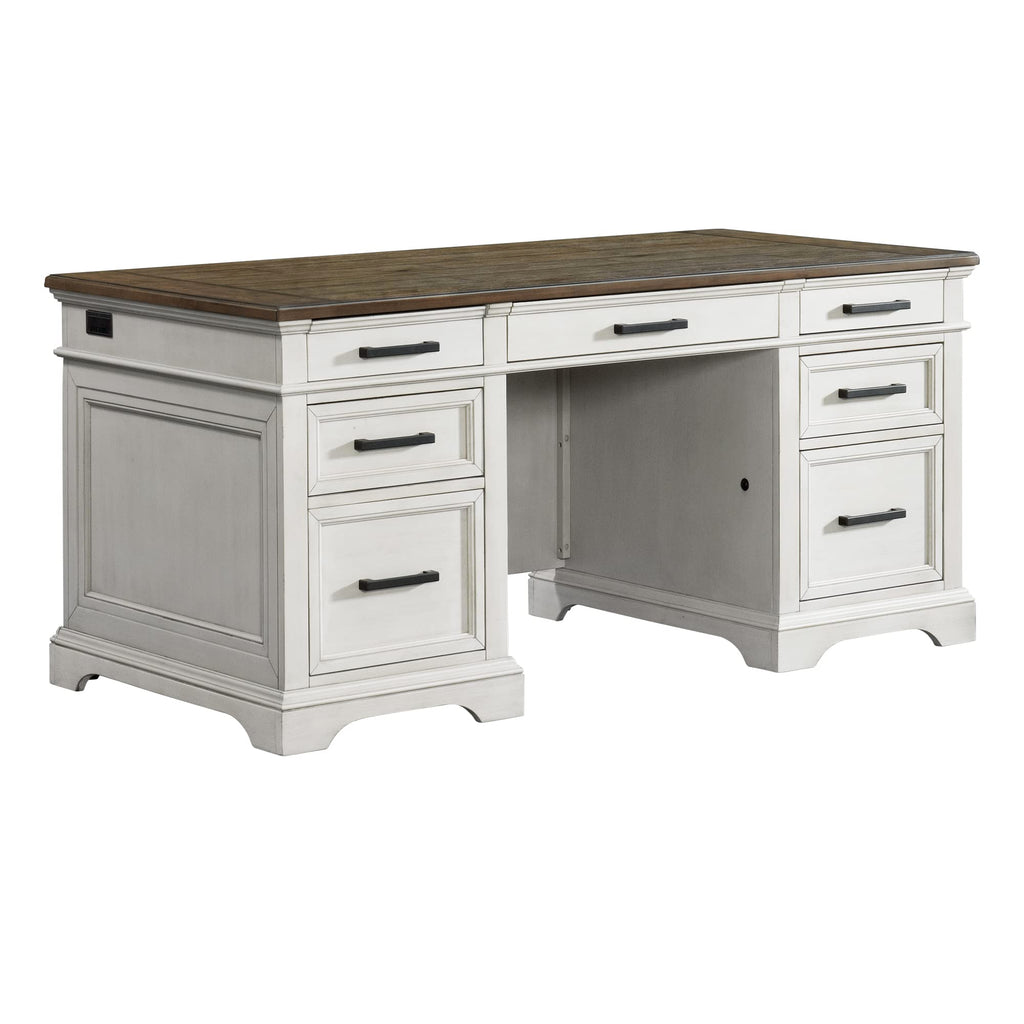 Intercon Drake Home Office 66" Wide Executive Desk, Rustic White & French Oak Furniture