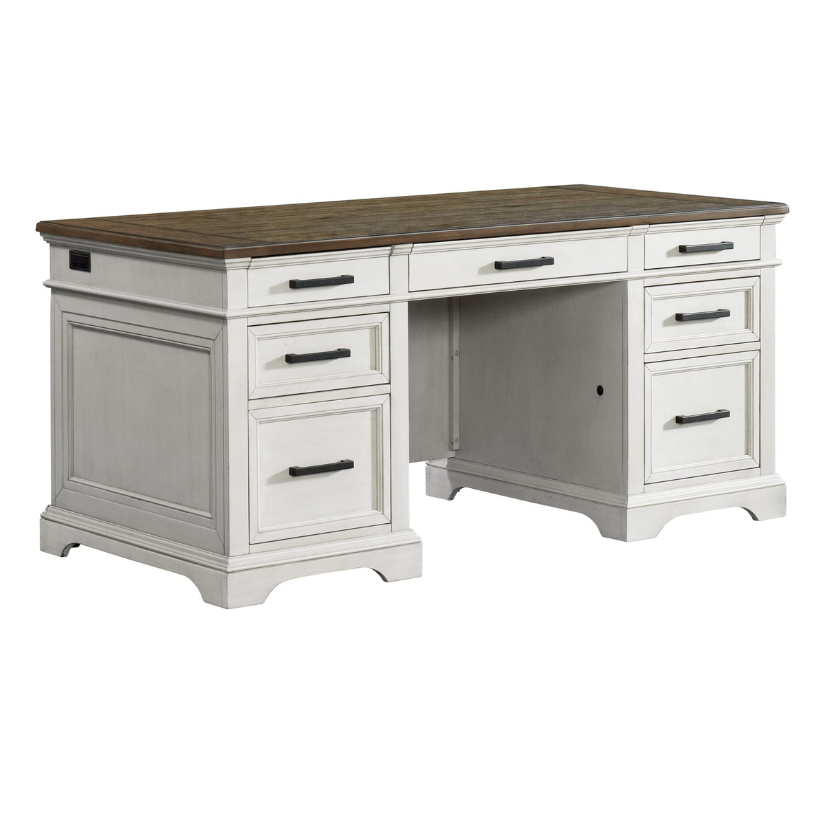 Intercon Drake Home Office 66&quot; Wide Executive Desk, Rustic White & French Oak Furniture