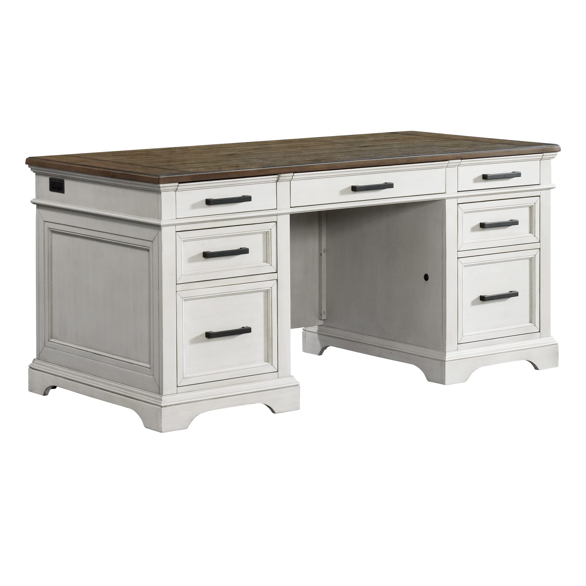 Intercon Drake Home Office 66" Wide Executive Desk, Rustic White & French Oak Furniture