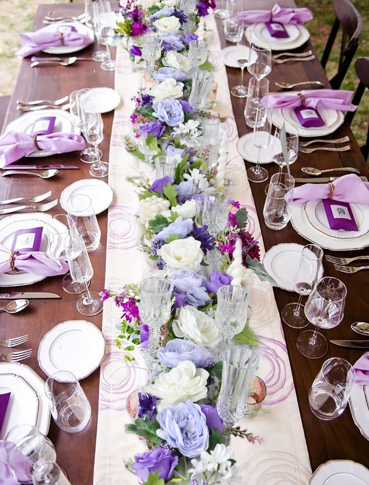 Dearhouse 2Pack Artificial Peony Flower Garland - Silk Peony Garland With Purple White Flowers For Wedding Party Table Decoratio