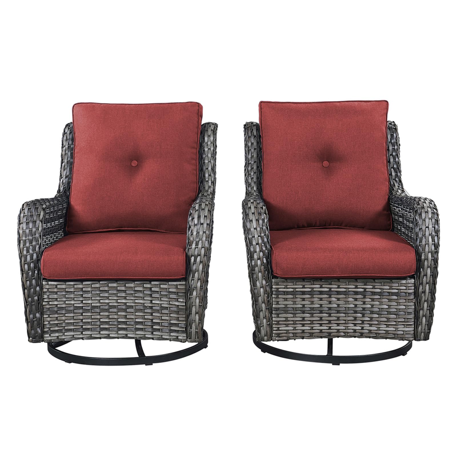 Rilyson Patio Chairs Rocking Swivel Chiar - 2 Piece Outdoor Wicker Furniture Chairs Set Rattan Rocker Chairs With High Back And