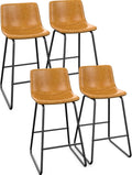 Reoney Bar Stools Set Of 4, Faux Leather Counter Height Stools, 26'' Modern Bar Stools With Metal Legs And Footrest, Urban Armle