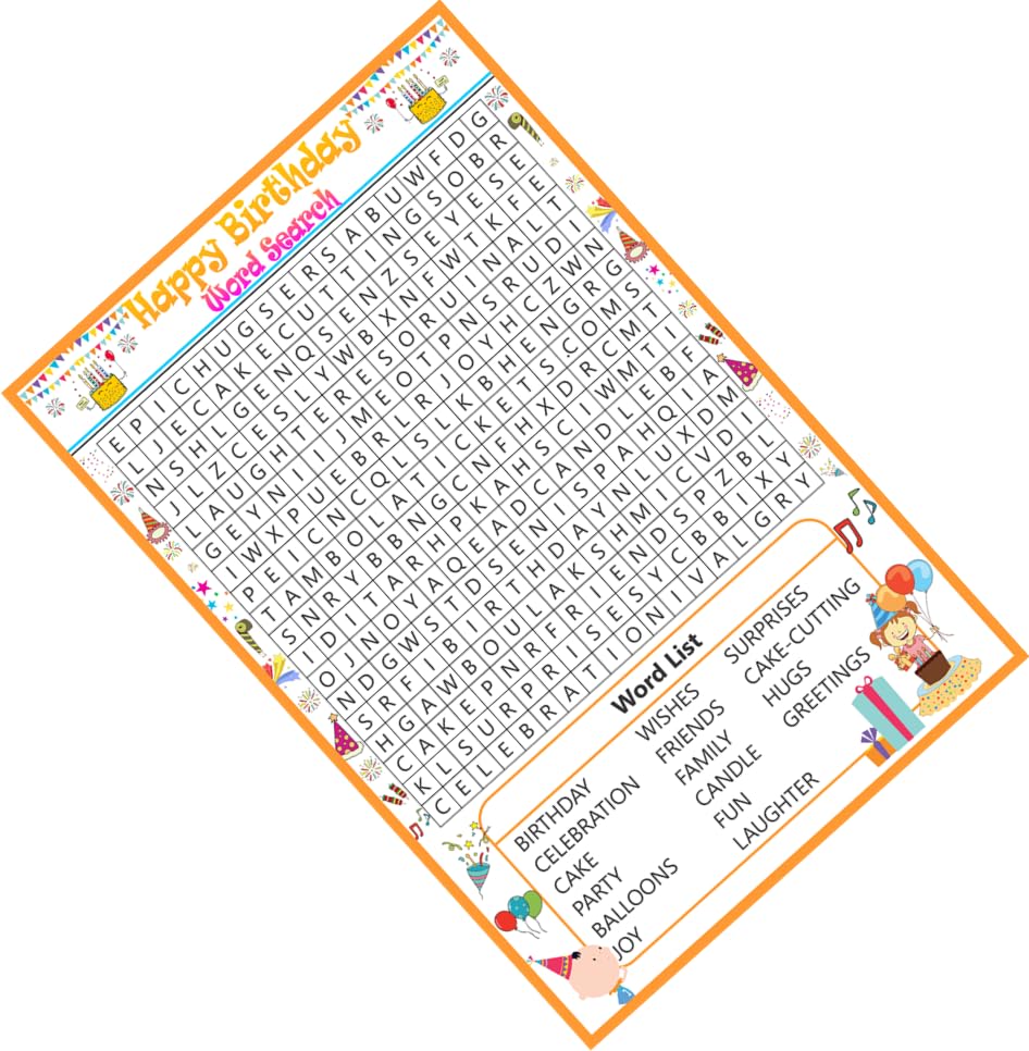 Celebratory Moments Theme Happy Birthday Word Search Game 30 Cards with Solution Sheet Kitty Party Time Based Puzzle Activity Ga