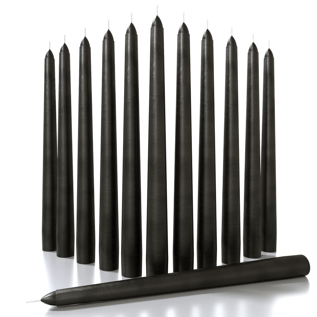 CANDWAX 10 inch Taper Candles Set of 12 - Tall Candles Unscented - Black Tapered Candle Sticks Perfect as Halloween Decoration C