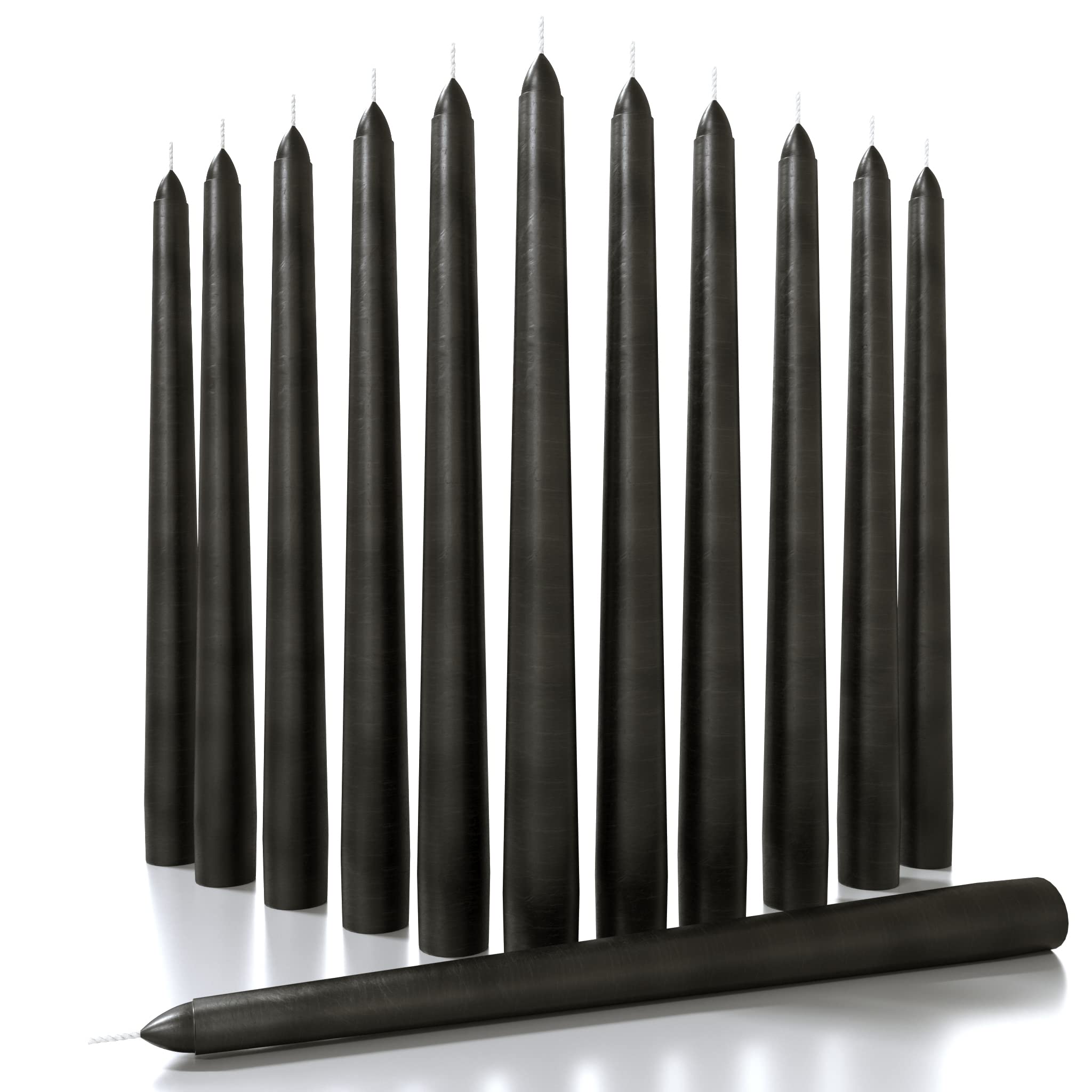 CANDWAX 10 inch Taper Candles Set of 12 - Tall Candles Unscented - Black Tapered Candle Sticks Perfect as Halloween Decoration C