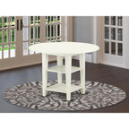East West Furniture Suva3-Lwh-W 3 Piece Set For Small Spaces Contains A Round Dining Room Table With Dropleaf & Shelves And 2 Wood Seat Chairs, 42X42 Inch, Linen White