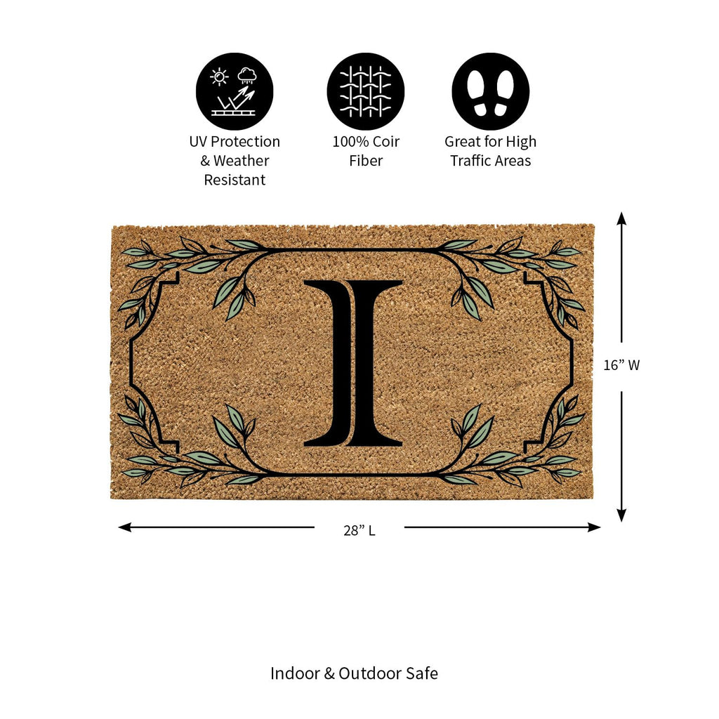 Evergreen Monogram Coir Doormat | Letter I | Front Door Mat For Outdoor Indoor Entrance | 28X16 Inches | Non-Slip Backing Doorwa