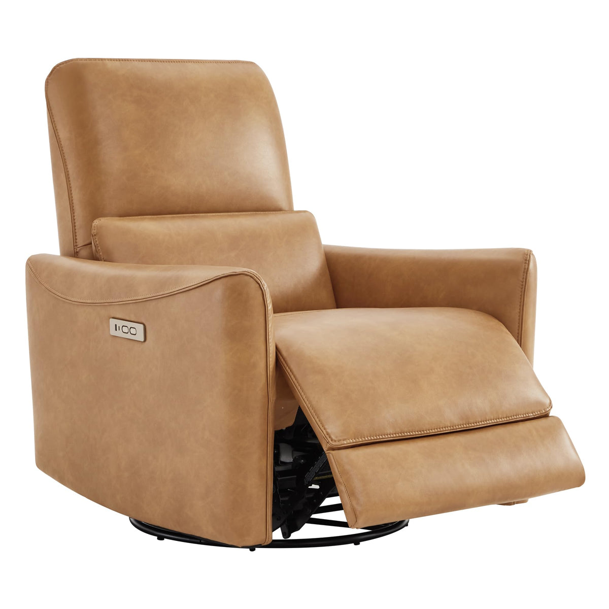 Chita Power Recliner Chair Swivel Glider, Fsc Certified Upholstered Faux Leather Living Room Nursery Reclining Sofa Chair With Lumbar Support, Cognac Brown