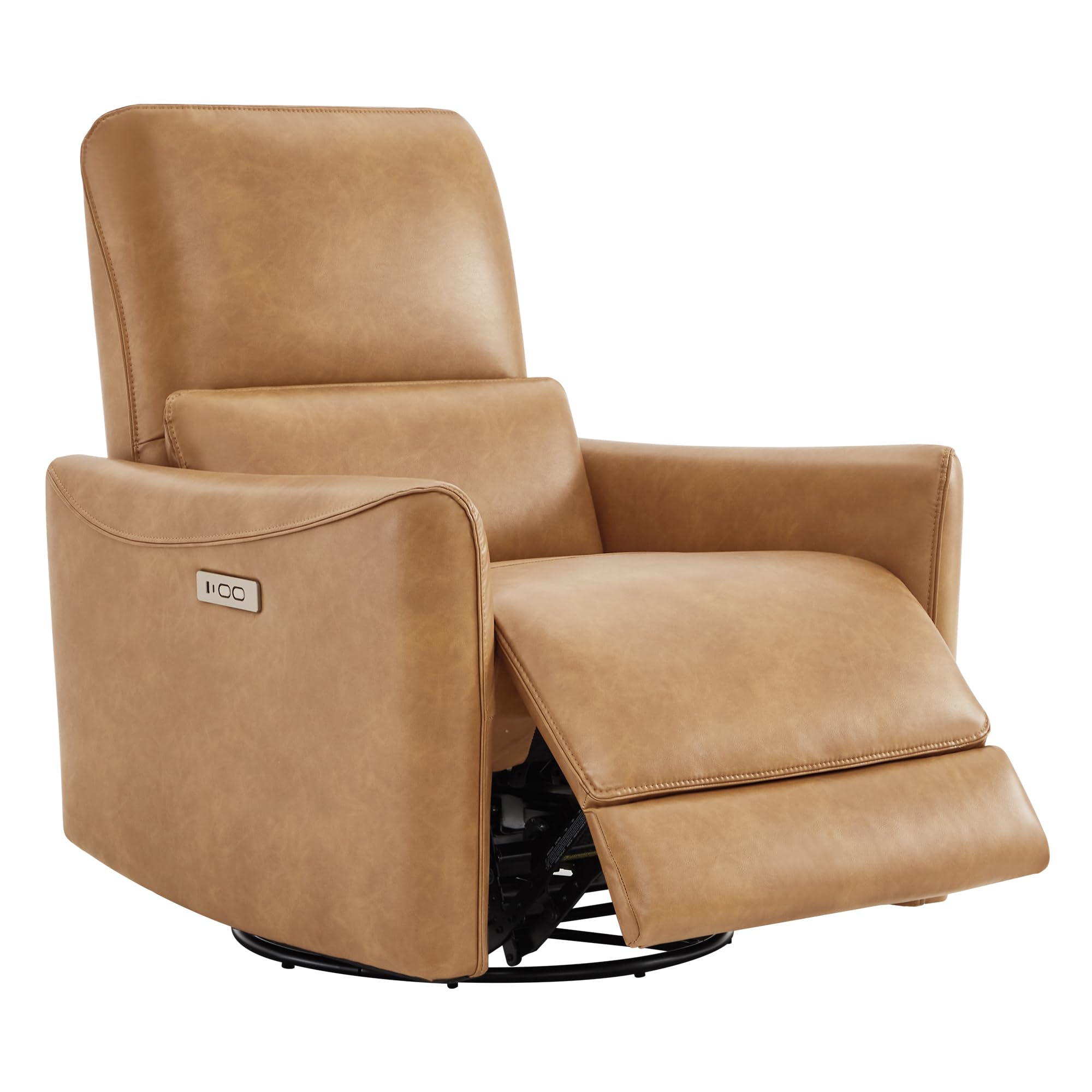 Chita Power Recliner Chair Swivel Glider, Fsc Certified Upholstered Faux Leather Living Room Nursery Reclining Sofa Chair With Lumbar Support, Cognac Brown