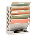 Mind Reader 5Tier Vertical File Storage, Desktop Organizer, Wall Mount, Office, Plastic, 13L x 4.25W x 16H, Beige