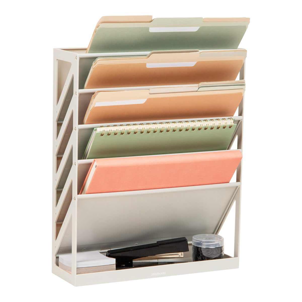 Mind Reader 5Tier Vertical File Storage, Desktop Organizer, Wall Mount, Office, Plastic, 13L x 4.25W x 16H, Beige