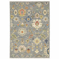 HomeRoots 509322 8 x 11 ft. Gray Ivory Gold Salmon Red Blue & Green Oriental Power Loom Stain Resistant Rectangle Area Rug with Fringe