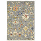 HomeRoots 509322 8 x 11 ft. Gray Ivory Gold Salmon Red Blue & Green Oriental Power Loom Stain Resistant Rectangle Area Rug with Fringe