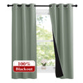Nicetown Greyish Green 100% Blackout Lined Curtains, 2 Thick Layers Narrow Wide Window Treatment Panels Thermal Insulated Drapes For Kitchen Small Window (1 Pair, 37' Width X 63' Length Each Panel)